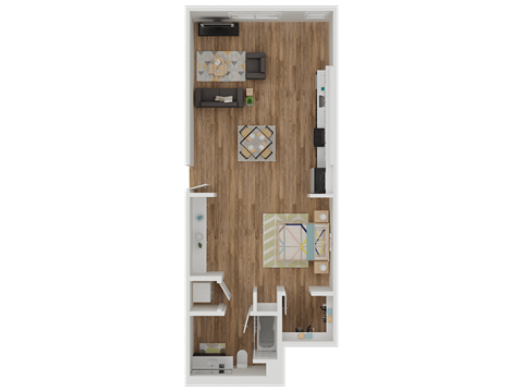 Floor plan for studio, 1 bath, 534 sqft